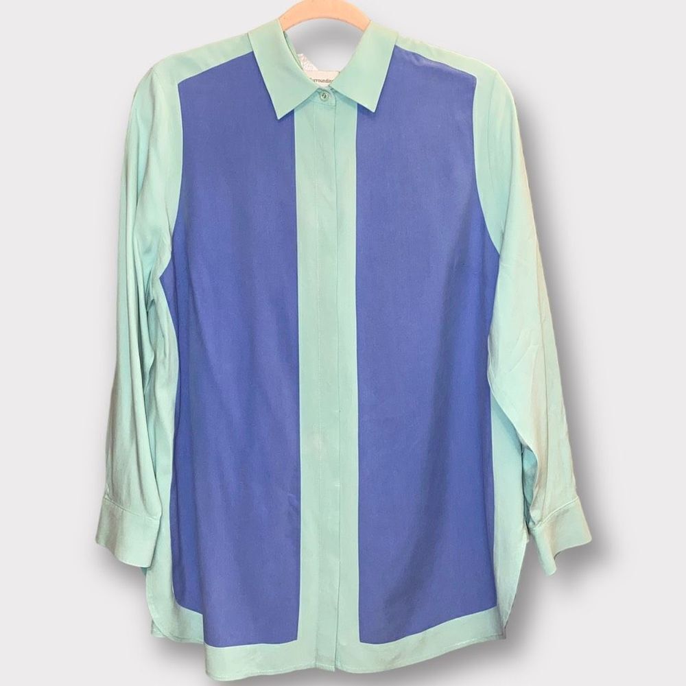Soft Surroundings Cool Toned Silk Button Down Top - Picture 1 of 4